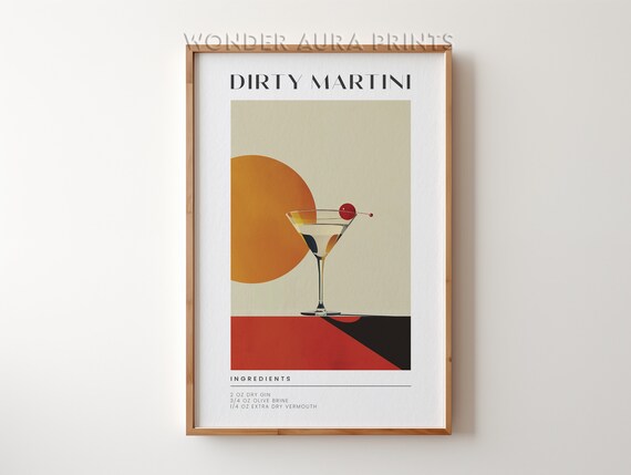 Dirty Martini Cocktail Recipe Retro Abstract Bar Cart Poster