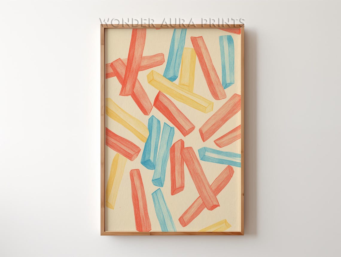 Pastel French Fries Scattered Pattern Playful Kitchen Poster
