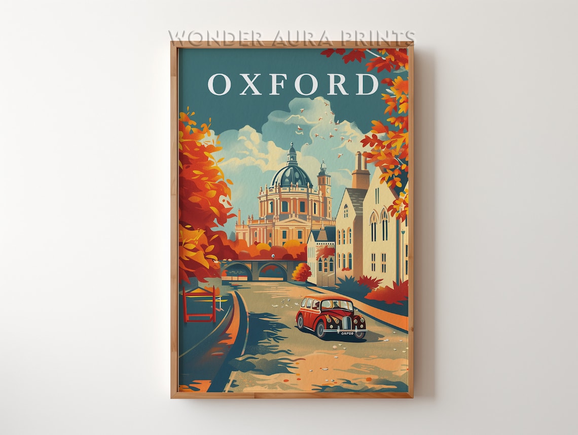 Oxford Autumn Cityscape With Radcliffe Camera And Classic Car Poster