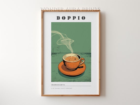 Doppio Coffee Recipe Wall Art Print Guide Prints Kitchen Retro Decor Bar Wonder Aura