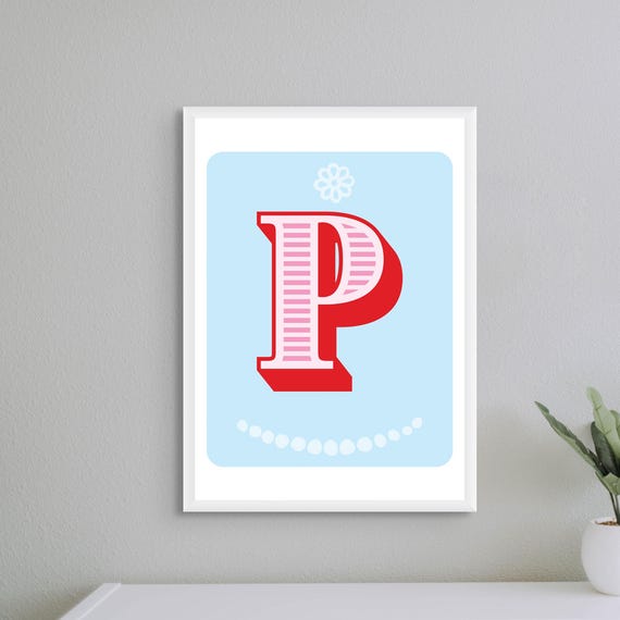 Letter P Art Print Initial Nursery Decor