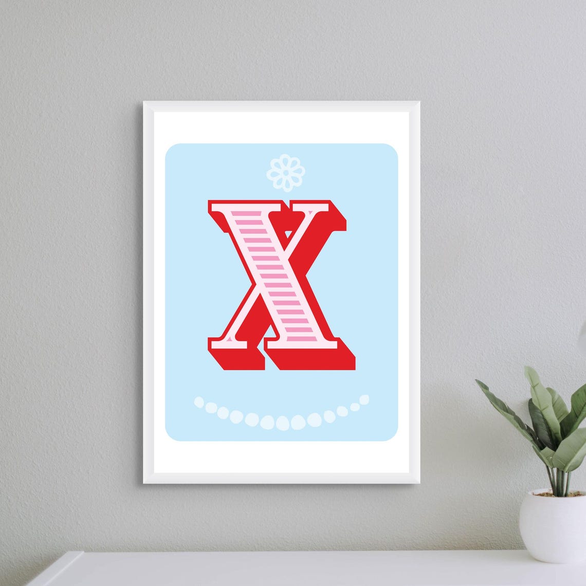 Letter X Nursery Art Print, Alphabet Poster