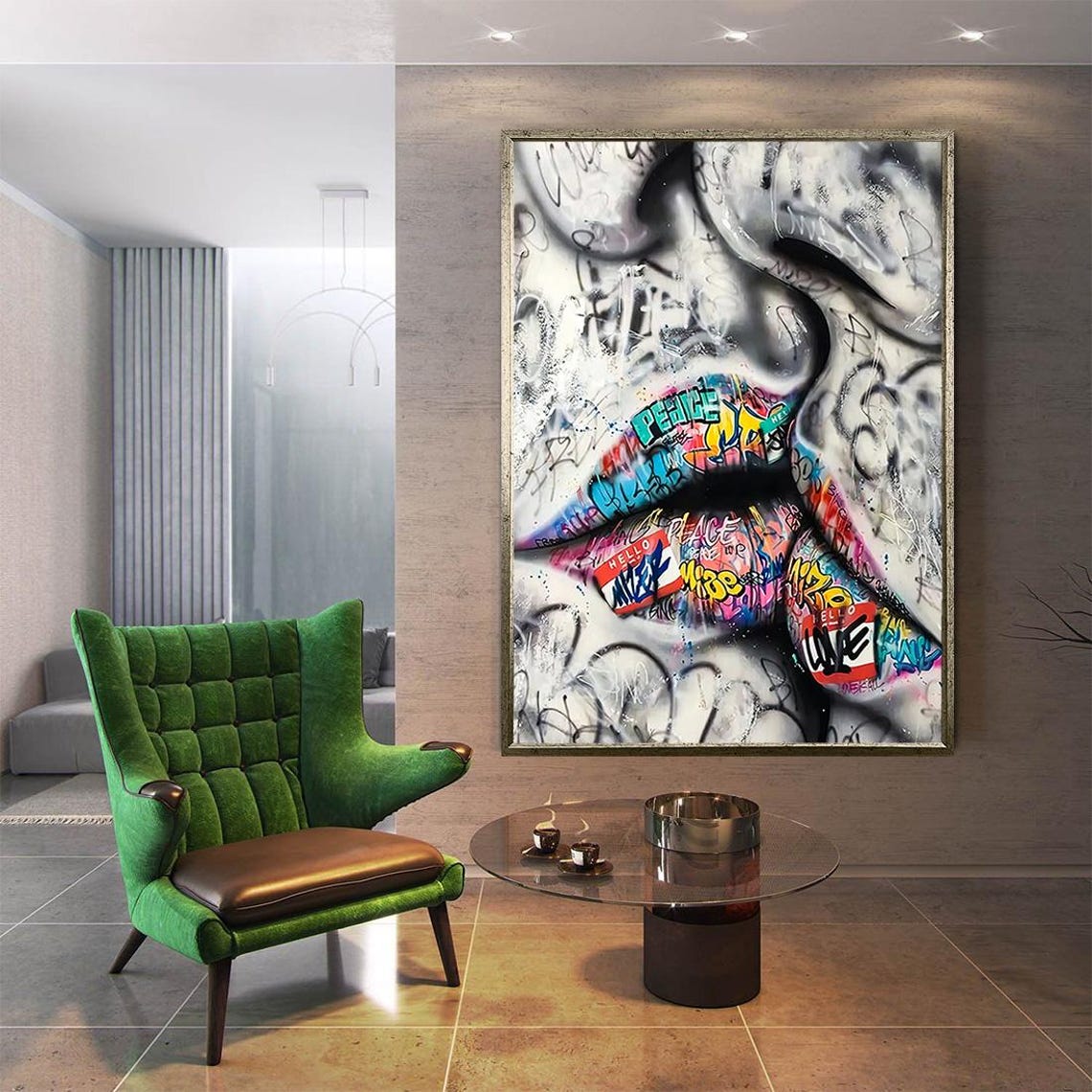 Urban Street Art Lips Vibrant Graffiti Inspired Wall Decor Bold Pop Art Home Accent Modern Street Style Art