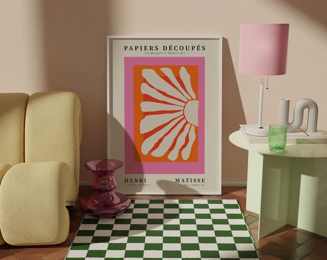 Matisse Beige Flower Poster, 60s Retro Botanical