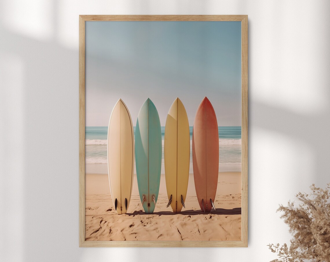 Surfboard Print Tropical Coast Wall Art Modern Beach Print Surfboard Decor Beach House Decor Boho Surfboard Print Optional Frame