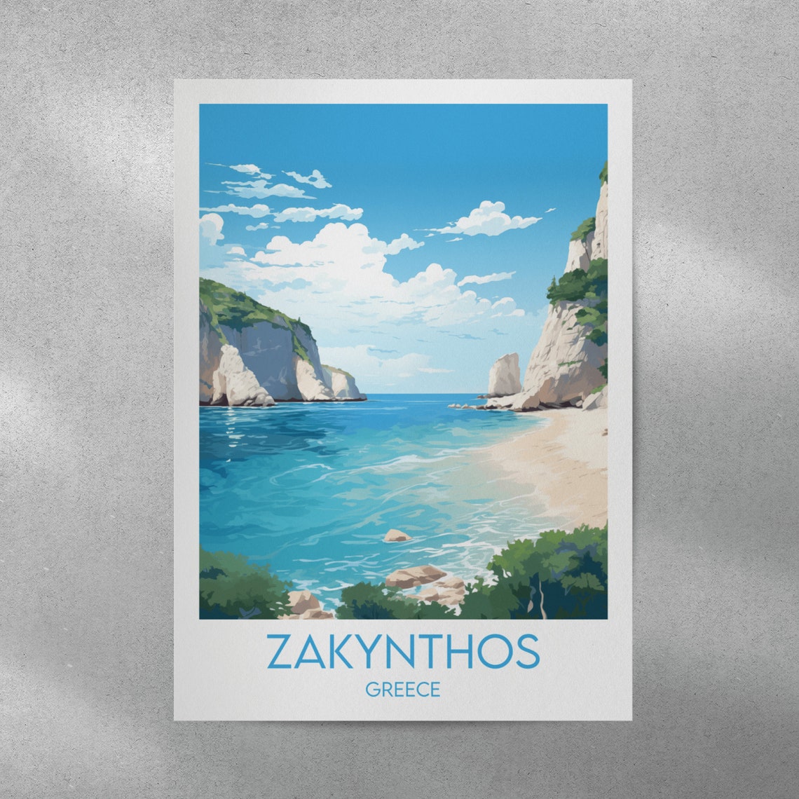Zakynthos Greece Vintage Ionian Cliffs Beach Cove Travel Poster - Image 4