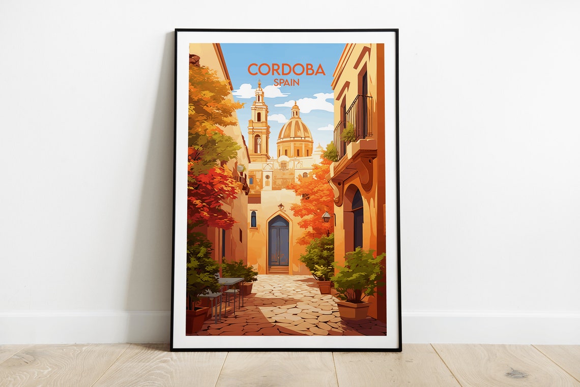 Cordoba Spain Sunny Old Town Alley Dome Bell Tower Art Poster