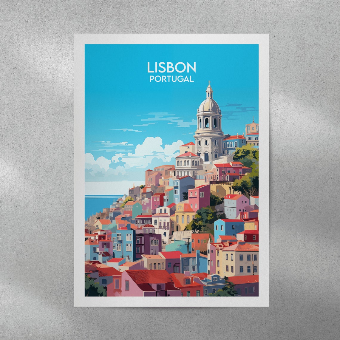 Sunny Lisbon Portugal Colorful Hillside Cityscape Travel Poster - Image 4