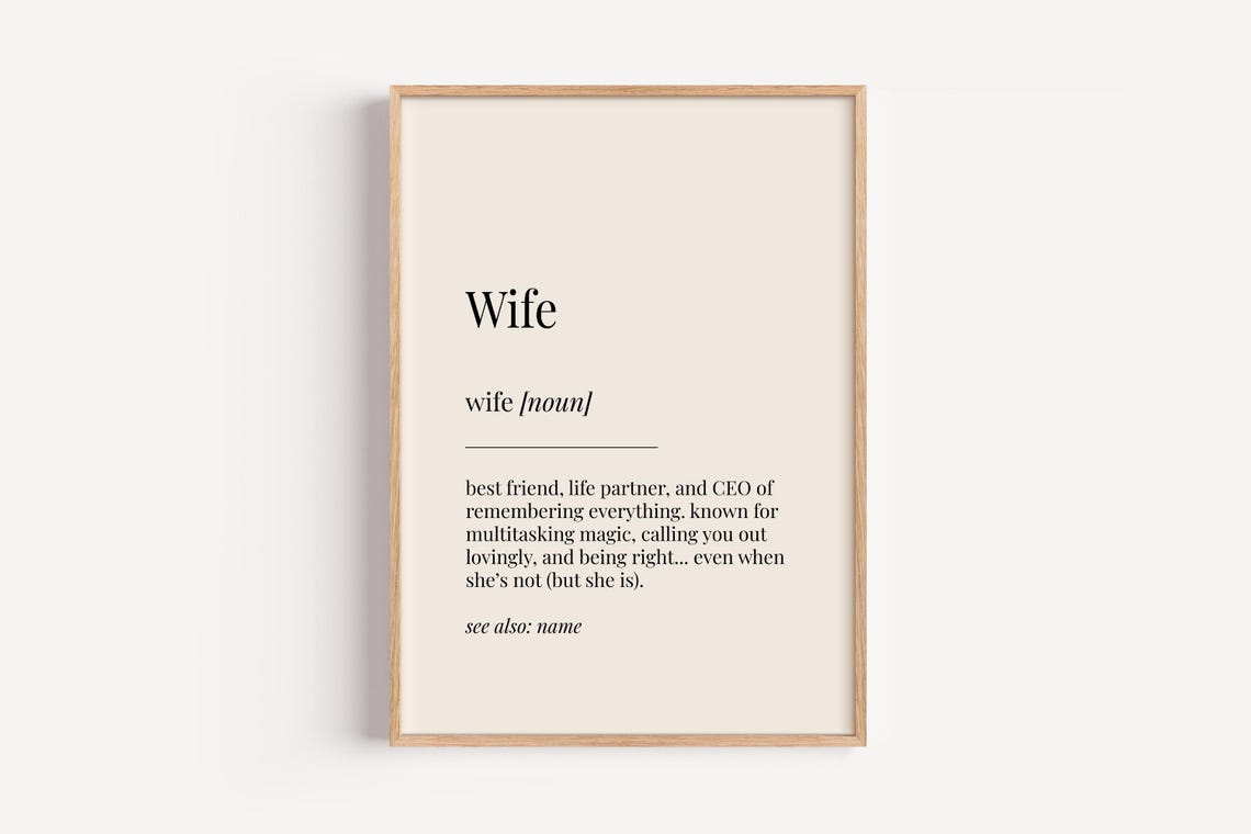Wife Definition Print Dictionary Poster Birthday Anniversary Wall Art Funny Gift For Her