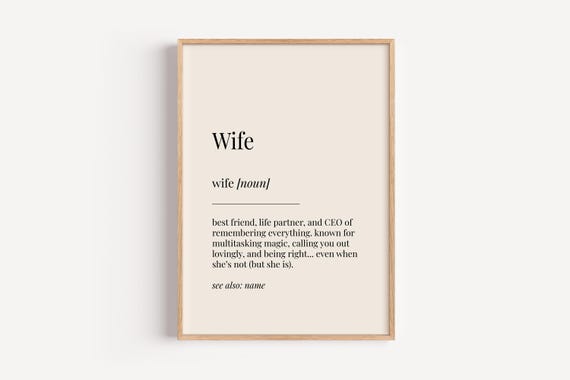 Wife Definition Print Dictionary Poster Birthday Anniversary Wall Art Funny Gift For Her