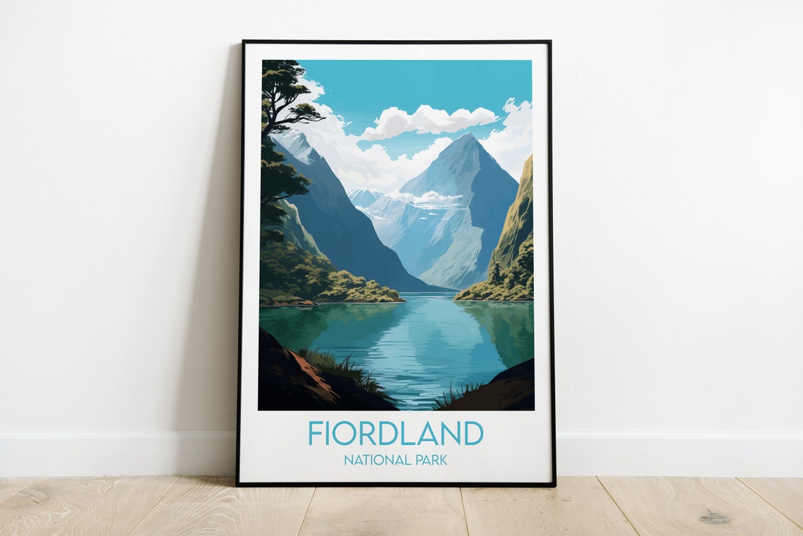 Fiordland National Park Snowcapped Fjord Peaks Still Water Poster