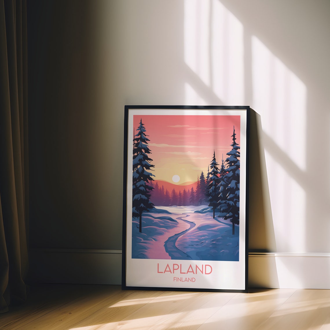 Lapland Finland Snowy Pine Forest Winter Sunset Travel Poster - Image 2
