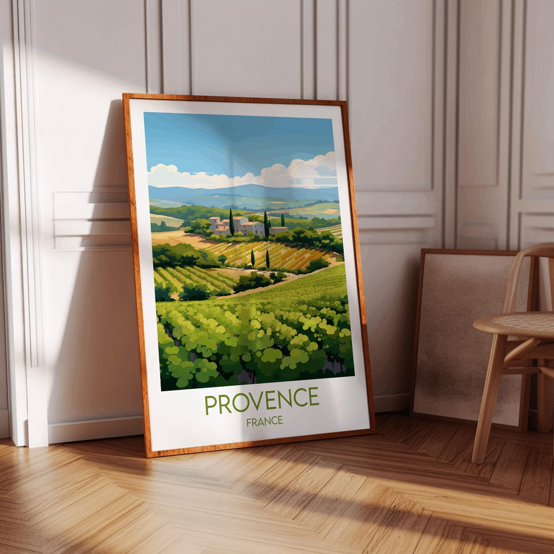 Provence France Vineyard Rows Cypress Hills Scenic Travel Wall Art - Image 3