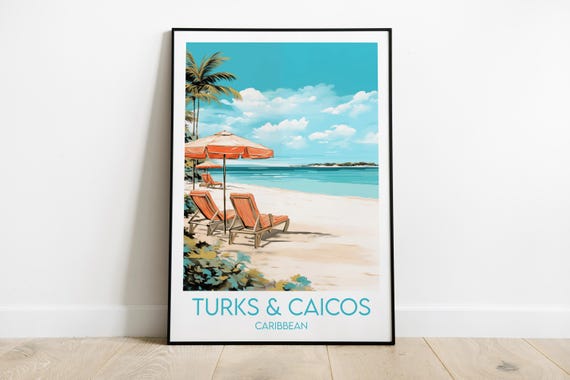 Turks And Caicos Travel Print Caribbean Poster Custom Personalised Wedding Birthday Gift