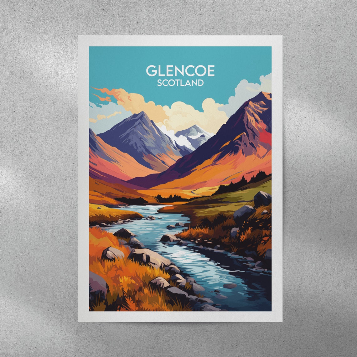 Glencoe Scotland Mountain Valley Stream Vintage Travel Poster - Image 3