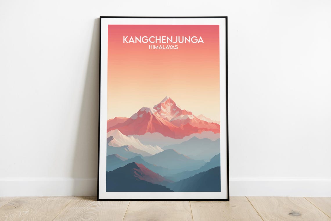 Kangchenjunga Snow Peak Sunrise Himalayas Mountain Travel Poster
