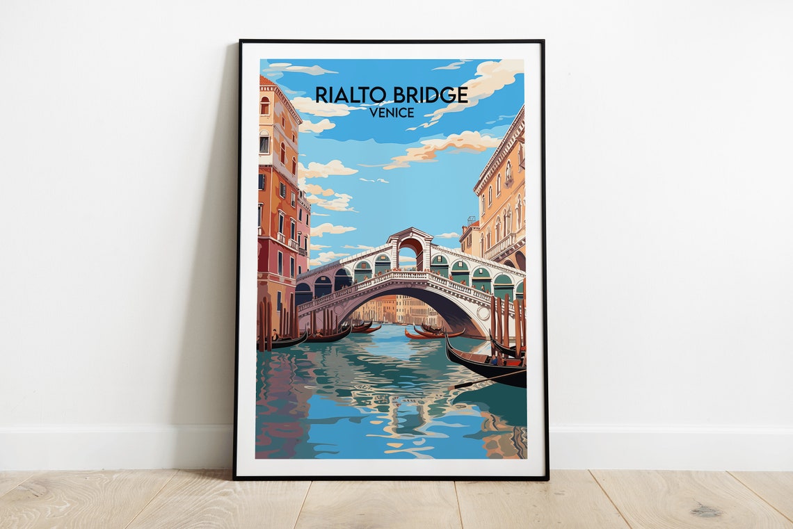 Rialto Bridge Venice Grand Canal Gondolas Waterfront Travel Poster