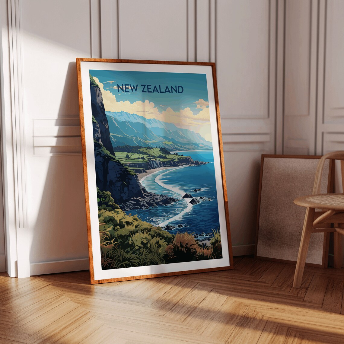 New Zealand Oceanside Cliffs Coastal Landscape Vintage Travel Poster - Image 2