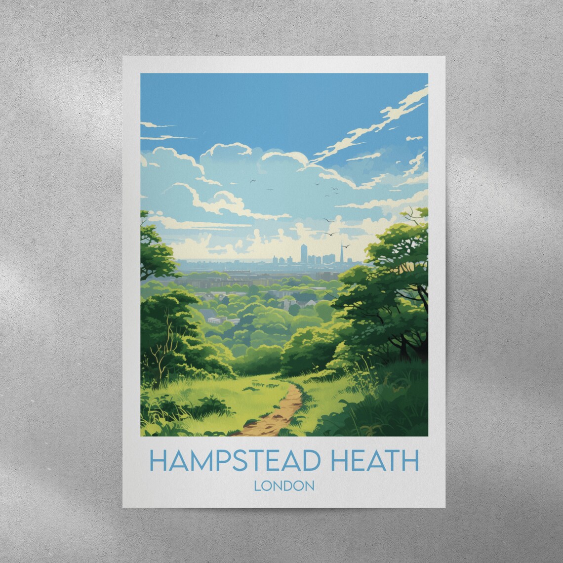 Hampstead Heath London Green Woodland Path City Skyline Poster - Image 3
