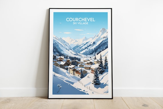 Courchevel Ski Village Snowy Alpine Resort Vintage Travel Poster