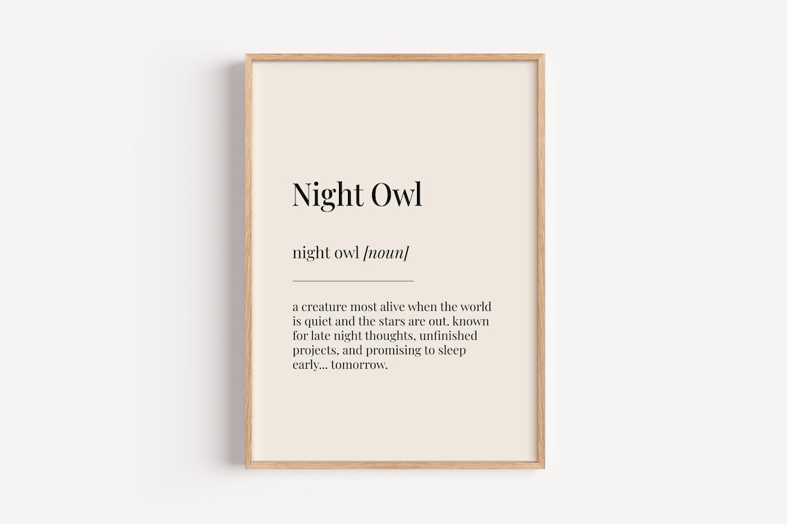 Night Owl Dictionary Definition Late Night Minimalist Poster