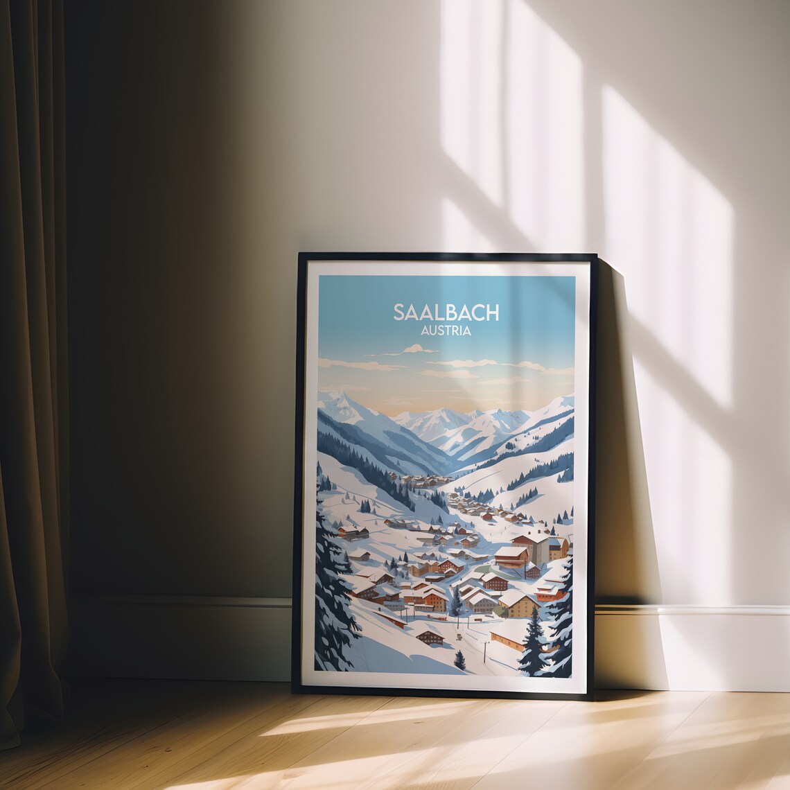 Saalbach Austria Ski Resort Snowy Alpine Village Travel Poster - Image 2