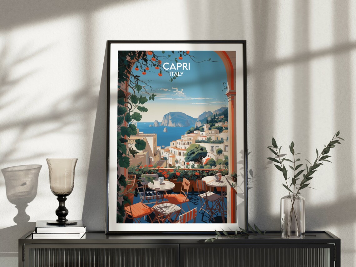 Capri Italy Terrace View Lemon Trees Town Coast Travel Poster - Image 4
