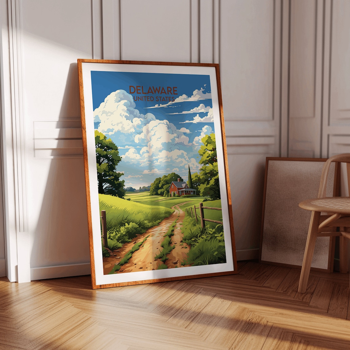 Delaware United States Farm Road Red Barn Countryside Travel Poster - Image 2