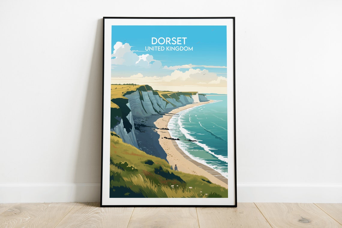 Dorset United Kingdom White Cliffs Beach Coast Travel Poster