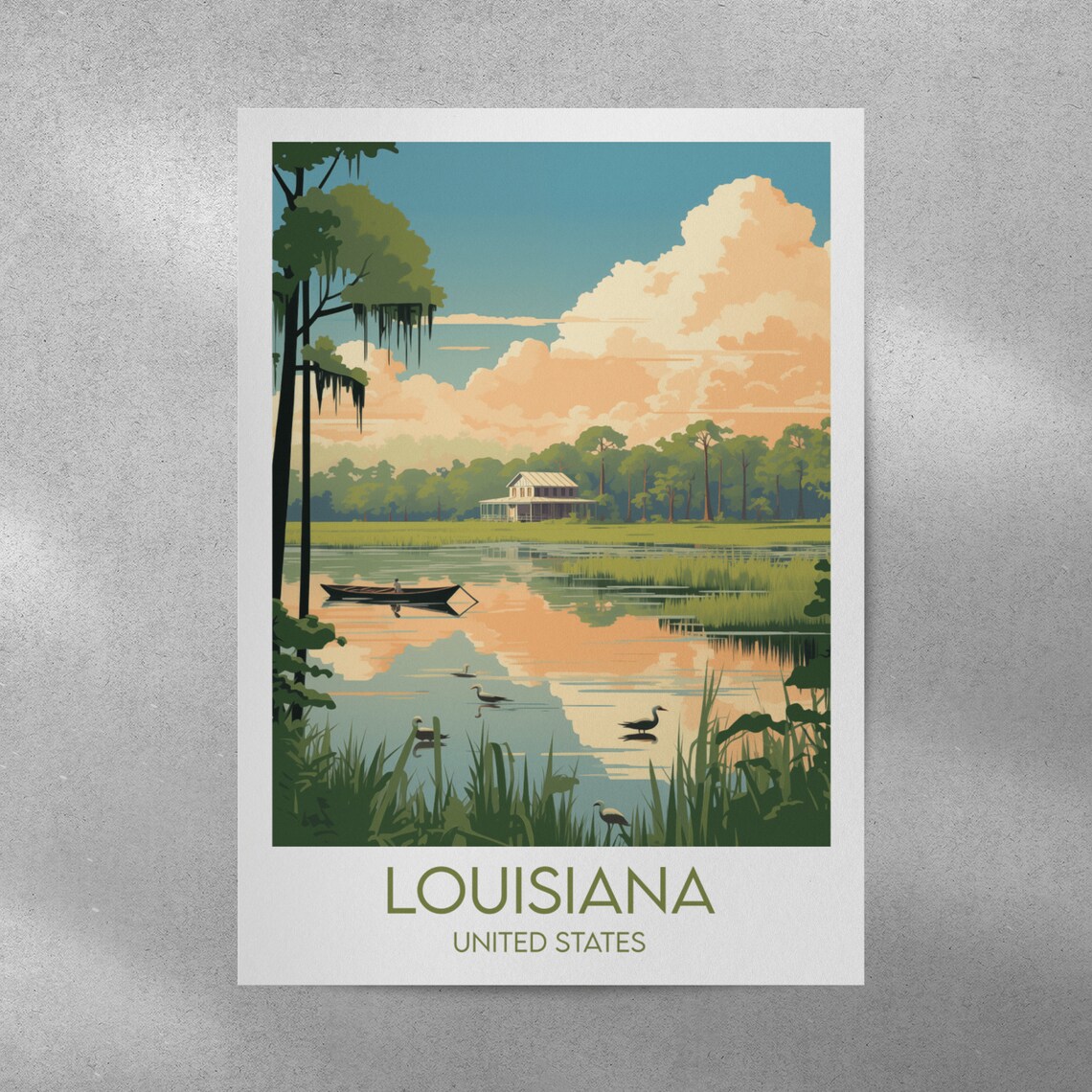 Louisiana Swamp Bayou Canoe Wildlife Heron Scenic Travel Poster - Image 3