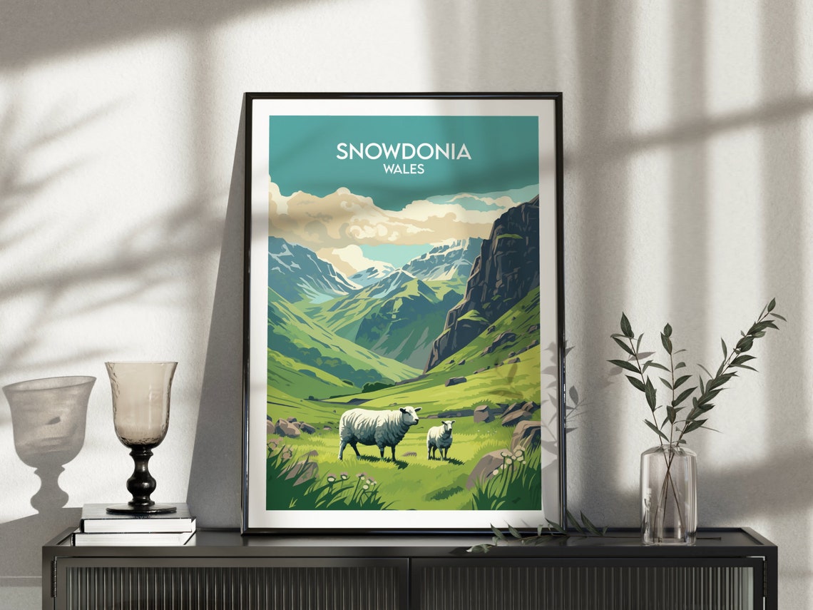 Snowdonia Wales Green Valley Sheep Grazing Mountain Poster Art - Image 5