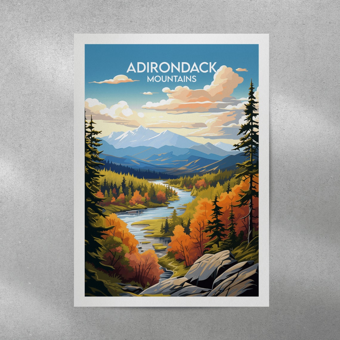 Adirondack Mountains Autumn Valley River Fall Colors Travel Poster - Image 3