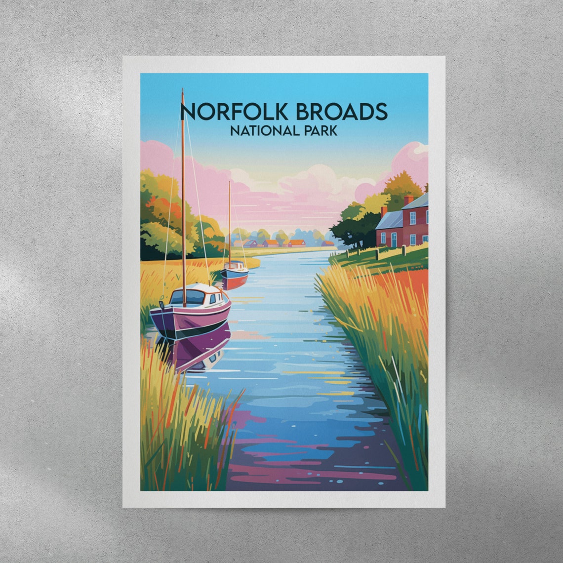 Norfolk Broads National Park Sailing Boats Reed Bed Travel Poster - Image 2