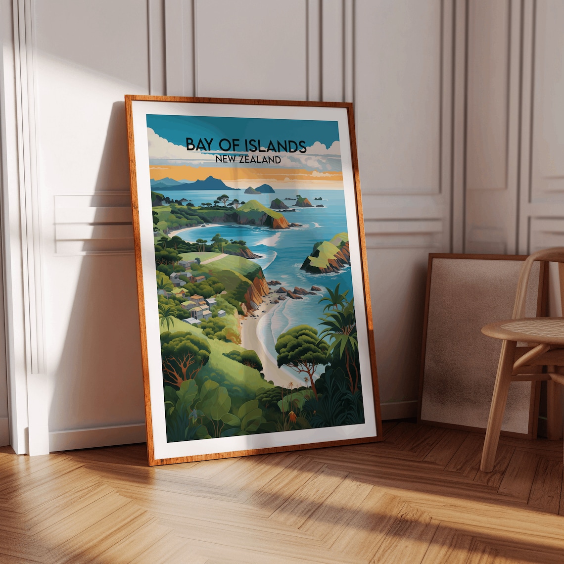Bay of Islands New Zealand Lush Coastal Hills Sunset Travel Poster - Image 2