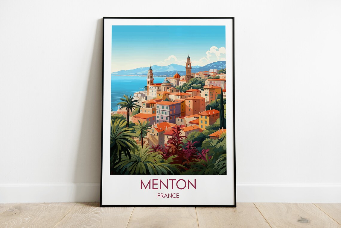 Menton France French Riviera Coastal Town Vintage Style Travel Poster