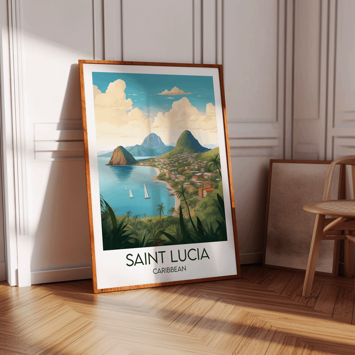 Saint Lucia Caribbean Pitons Sailboat Bay Vintage Travel Poster - Image 4