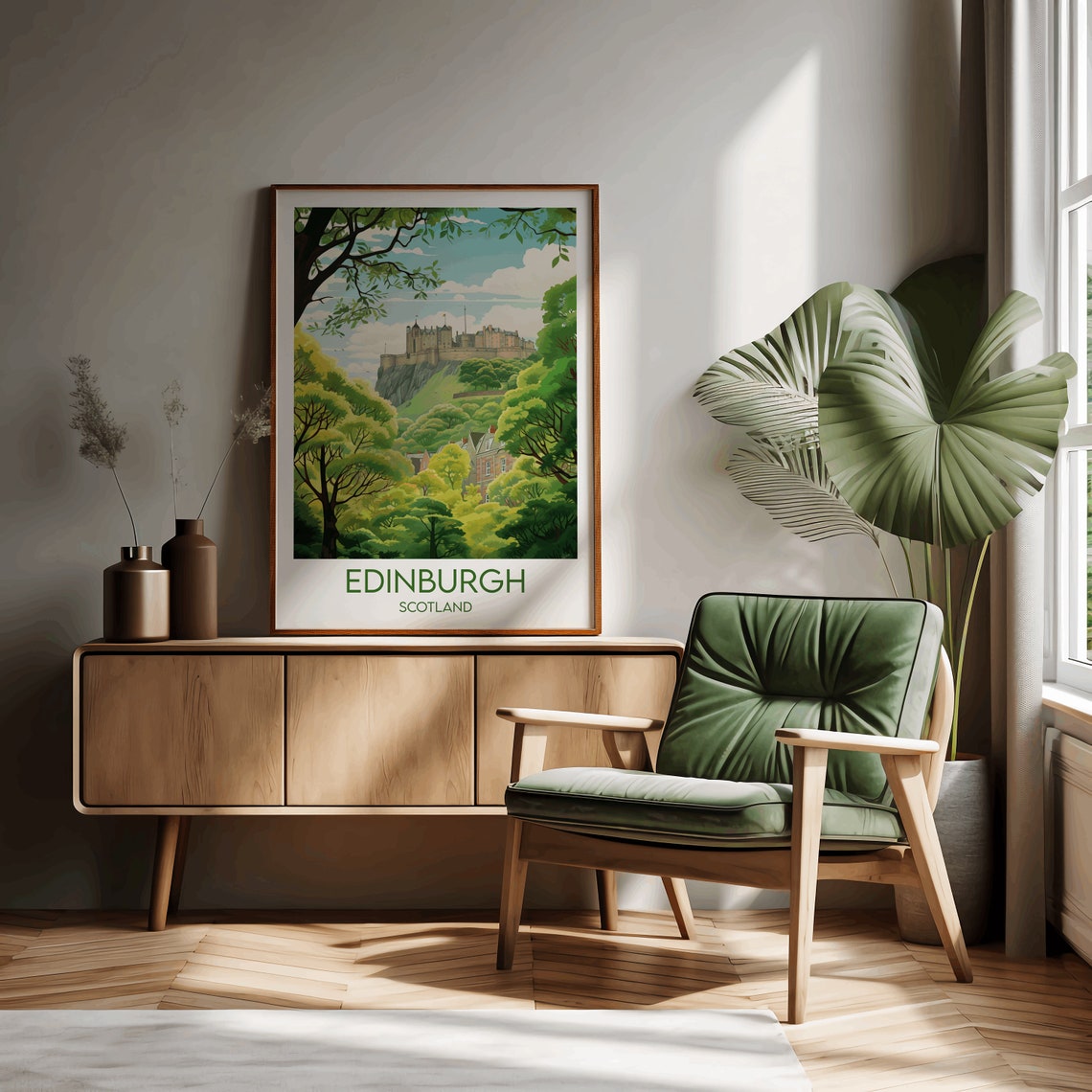Edinburgh Scotland Castle Above the Trees Vintage Travel Poster - Image 2