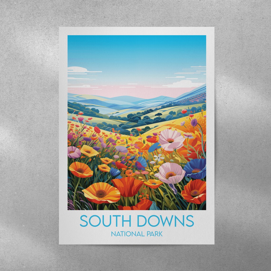 South Downs National Park England Wildflower Hills Vintage Travel Poster - Image 4