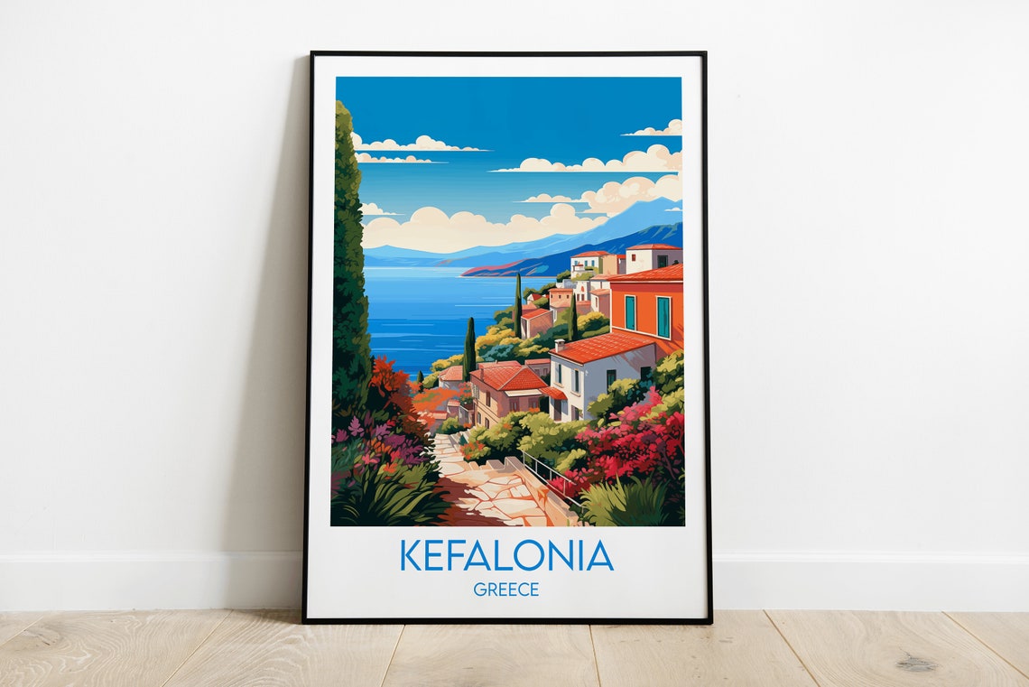 Kefalonia Greece Hillside Village Stone Path Aegean View Poster