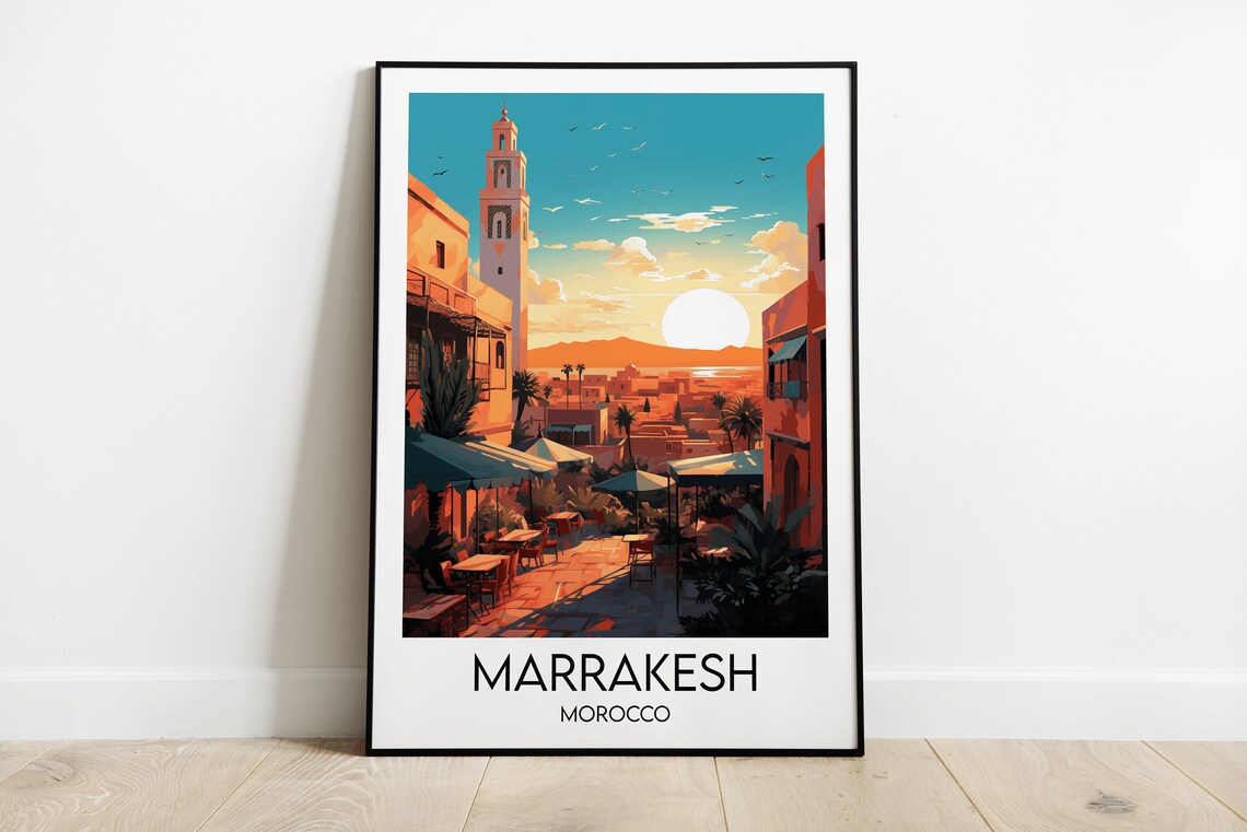 Marrakesh Travel Print Morocco Poster Custom Personalised Wedding Birthday Gift