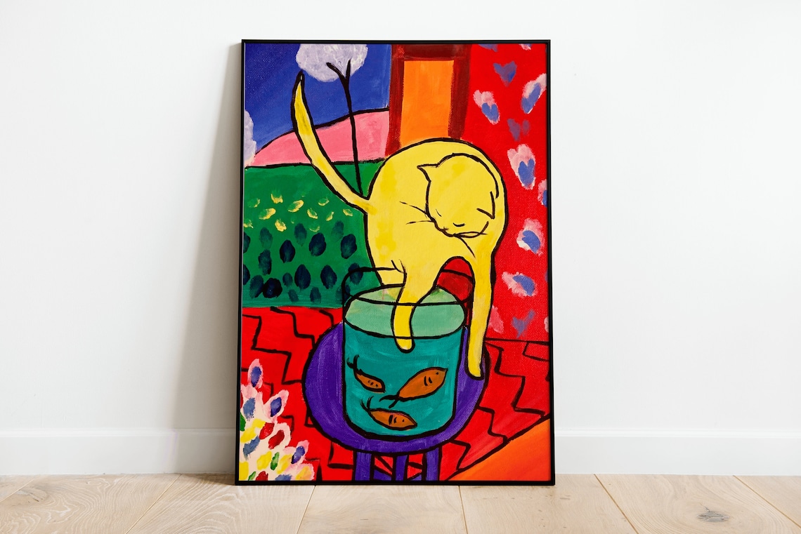 Matisse Cat With Red Fish Vintage Art Print Poster