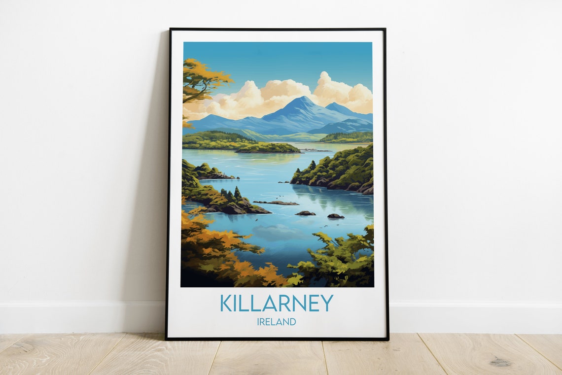 Killarney Ireland Lakeside Islands Mountain View Vintage Poster