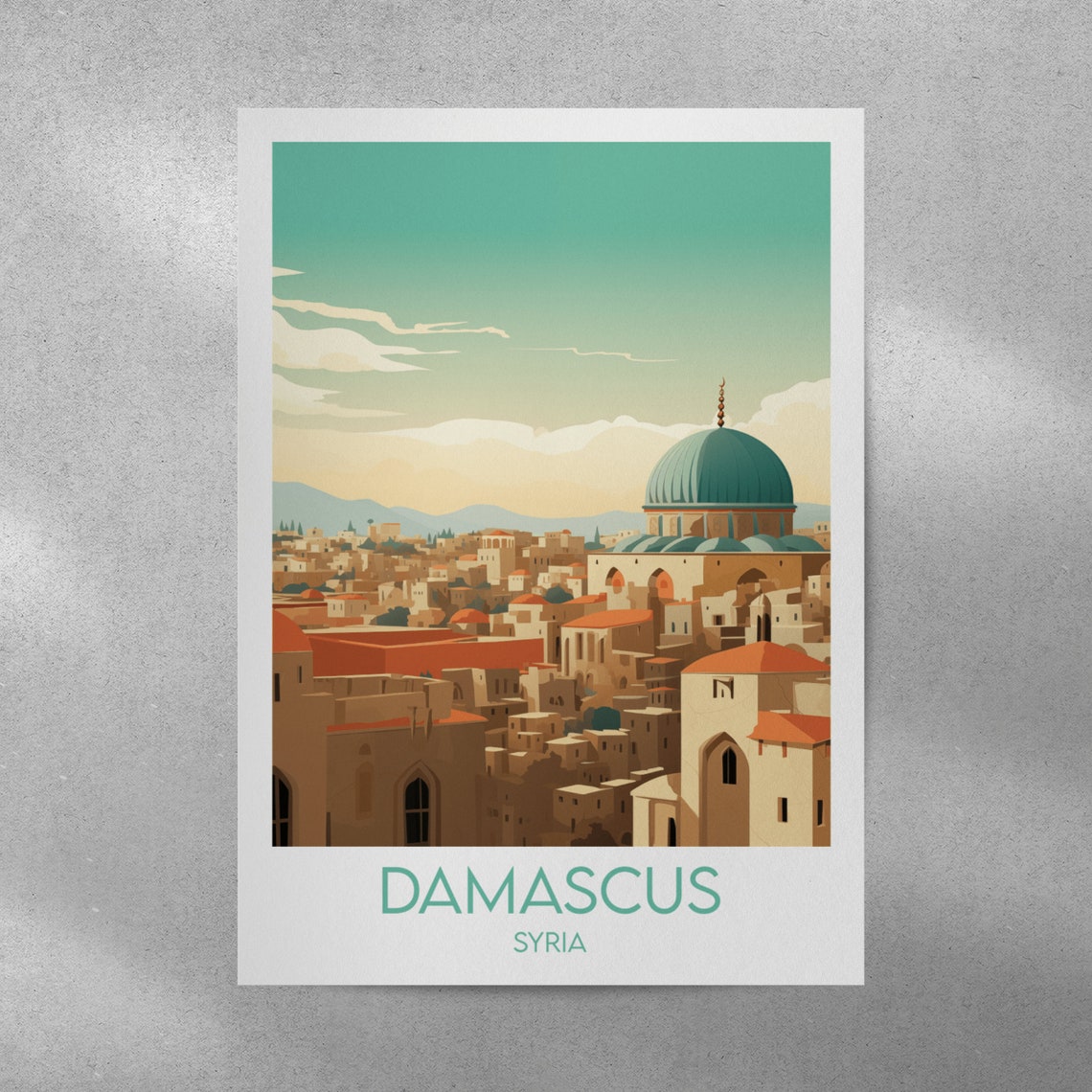 Damascus Syria Cityscape Mosque Dome Warm Hues Travel Poster - Image 3