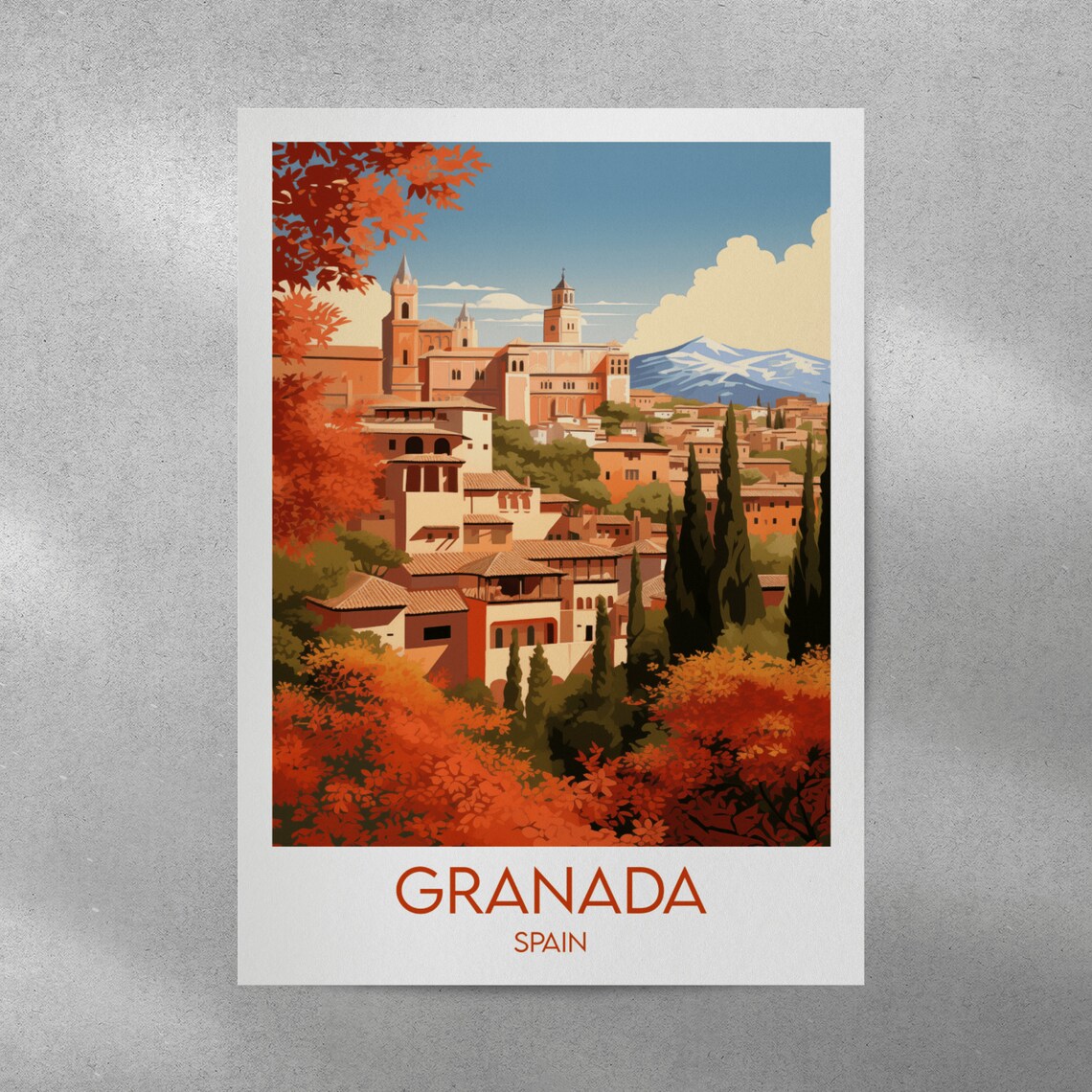 Granada Spain Alhambra Old Town Autumn Colors Travel Art Poster - Image 5