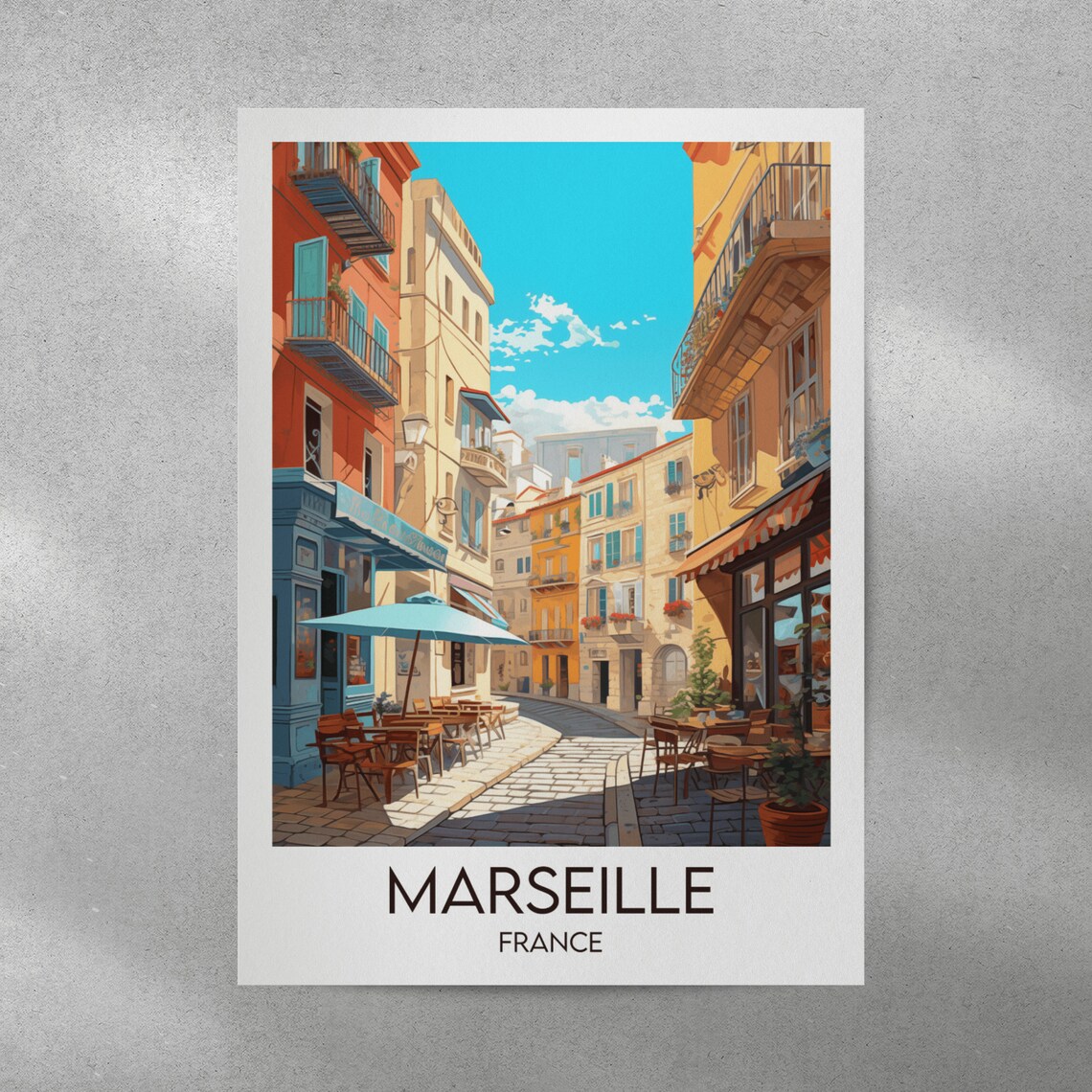 Marseille France Old Town Cafe Street Vintage Style Travel Poster - Image 2