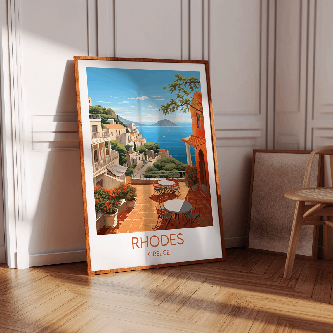 Rhodes Greece Terrace Sea View Mediterranean Island Travel Poster - Image 2