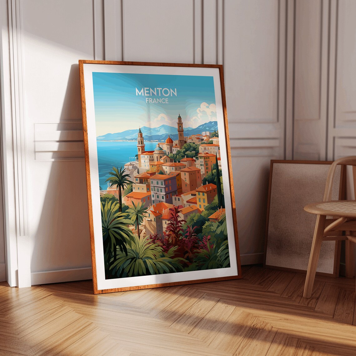 Menton France Old Town Church Towers Coast View Travel Poster - Image 2