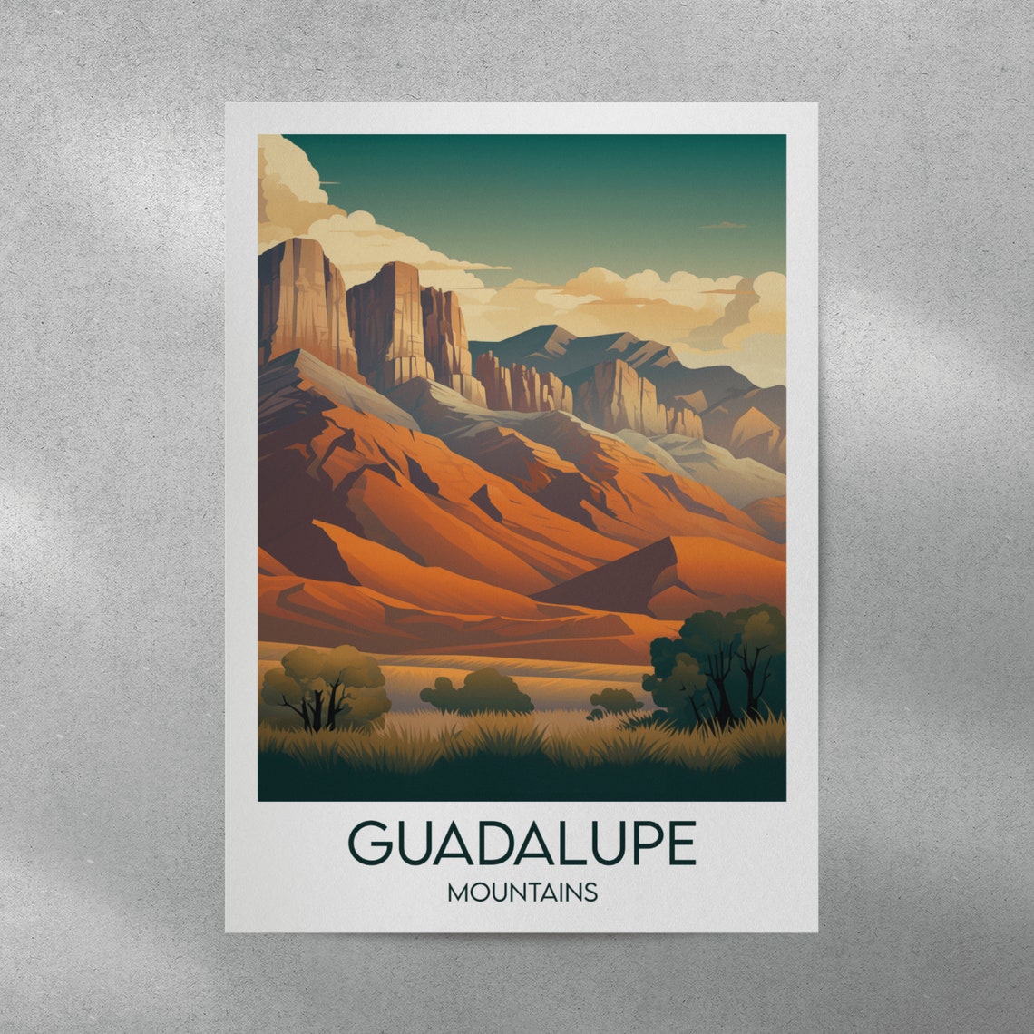 Guadalupe Mountains Texas Desert Sunset Vintage Travel Poster - Image 2