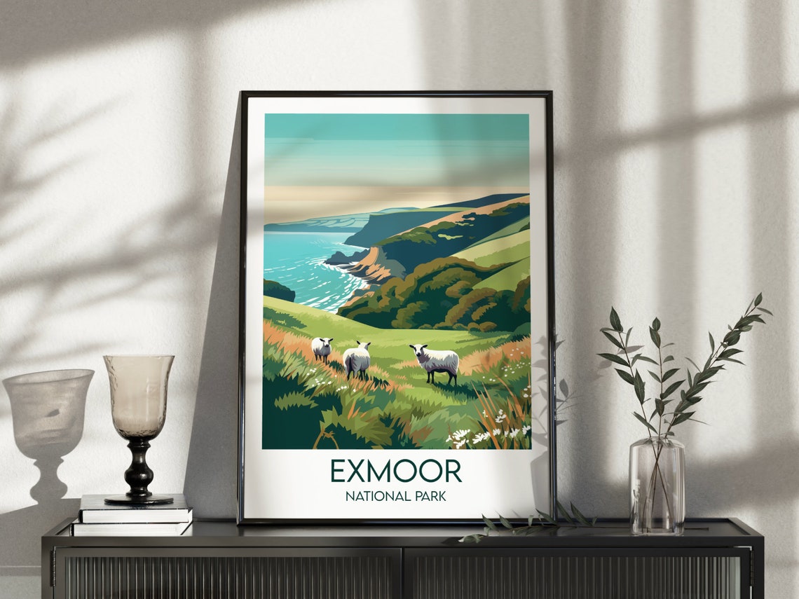 Exmoor National Park Rolling Green Hills Sheep Travel Poster - Image 3