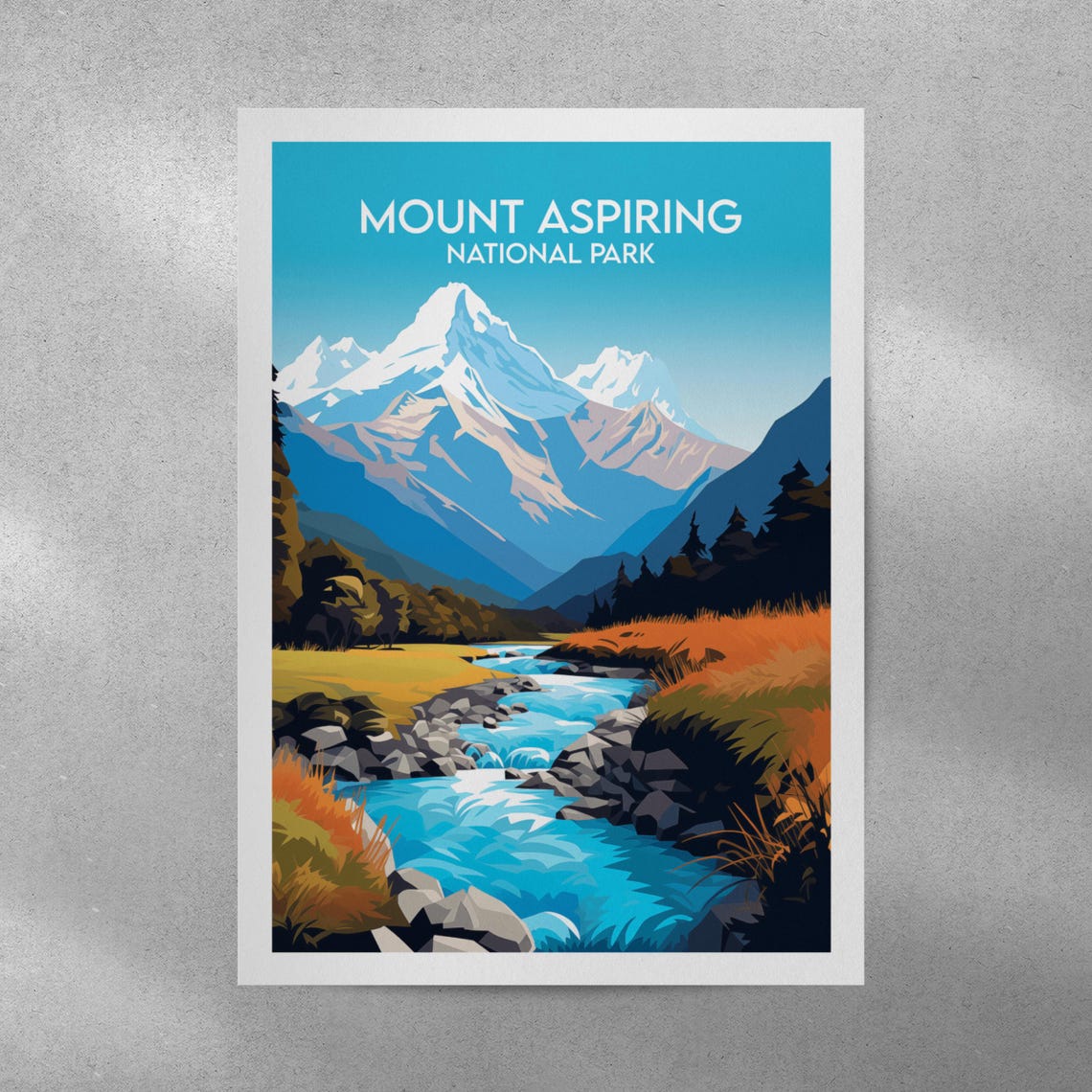 Mount Aspiring National Park Vintage Travel Style River Poster - Image 4